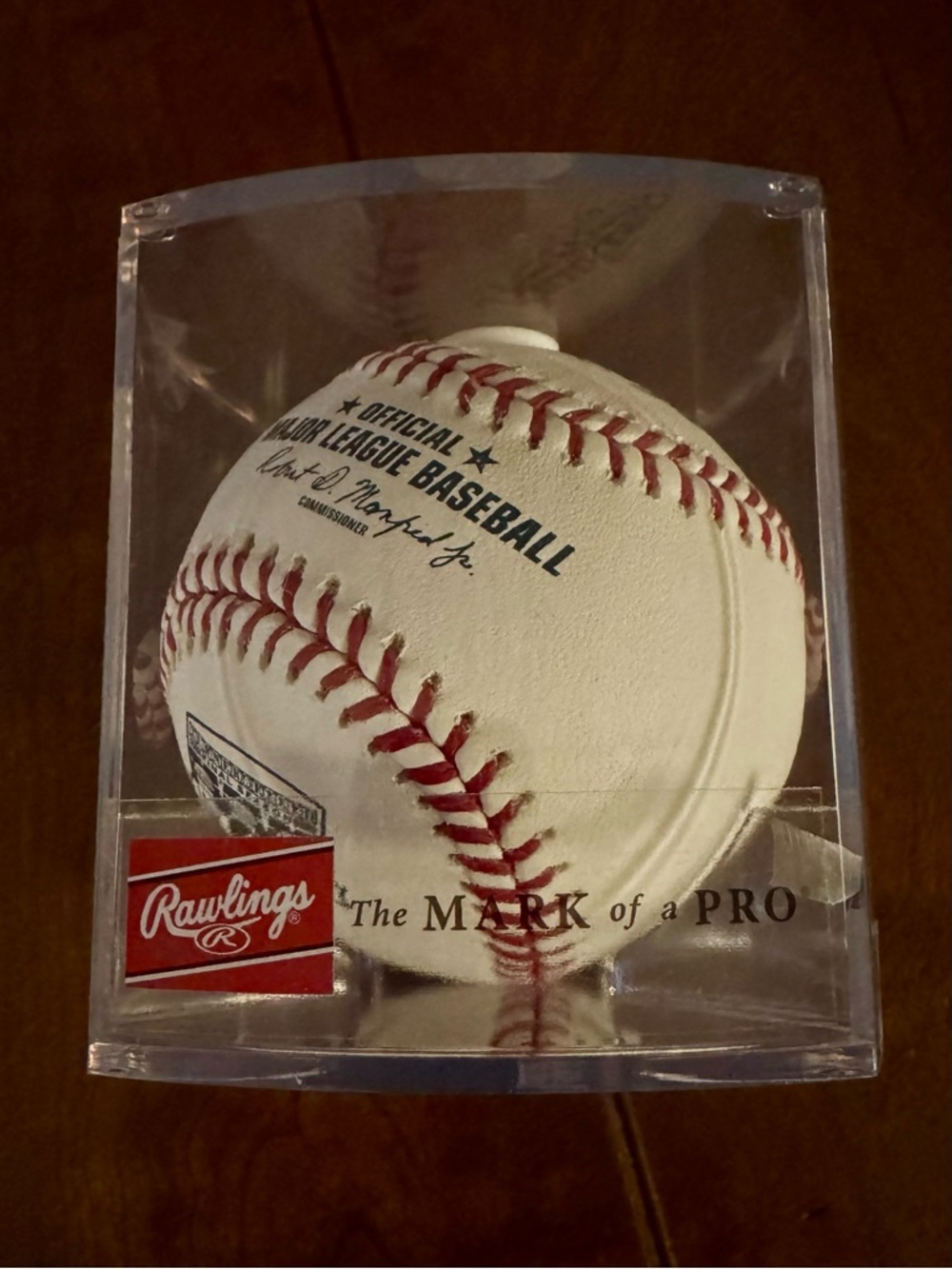 Rawlings White Baseball with Red Stitching in Display Case